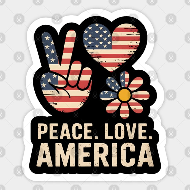 Peace Love America US Flag 4th Of July Patriot Sticker by Creatifly Graphic Tees